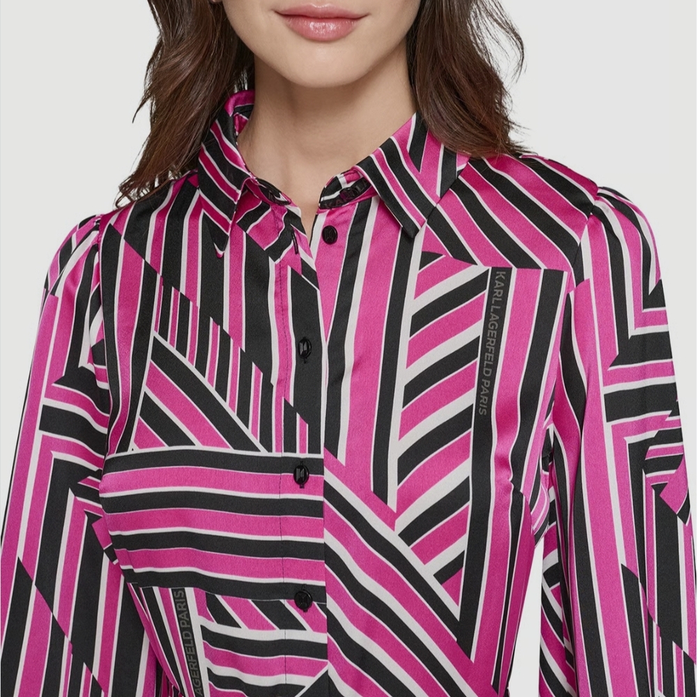 Karl Lagerfeld Pink and Black Striped Shirt